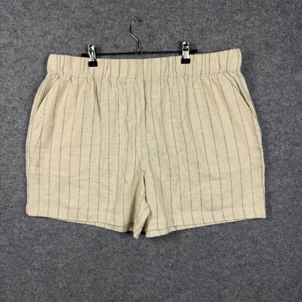 BLANKNYC Womens Linen Blend Pinstripe Shorts Beige XL 5 Inch Inseam 1894390 NEW